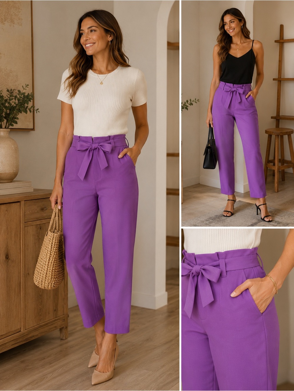 Halogen High-Waist Belted Cropped Pants in Lavender